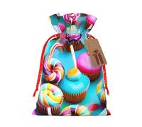 Colorful Sweet Lollipop Cupcake Donut Print Drawstring Gift Reusable Bags Eco-Friendly Pouches Holiday Birthday Favors Sack