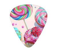 Colorful Sweet Lollipop Cupcake Donut Print Guitar Picks 12-Pack - Assorted Thickness Picks with Storage Box & Assorted Unique Design for Acoustic, Electric, Bass, and Ukulele Players