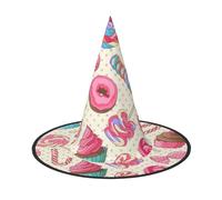 Colorful Sweet Lollipop Cupcake Donut Print Halloween Witch Hat,Foldable Spire Hat,Suitable For Halloween Carnival,Masquerade,Party Costume Accessories