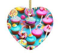 Colorful Sweet Lollipop Cupcake Donut Print New Ceramic Christmas Tree Hanging Heart Decoration Decoration Pendants