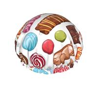 Colorful Sweet Lollipop Cupcake Donut Print Premium Double Layer Shower Cap For Women With Reusable Shower Cap For Hair - Waterproof Plastic Cap - Shower Caps For Long, Short And Curly Hairs