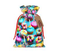 Colorful Sweet Lollipop Cupcake Donut Print Reusable Eco-Friendly Gift Drawstring Bag For Party Favors Seasonal Celebrations