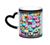 Colorful Sweet Lollipop Cupcake Donut Print Thermal Color Changing Mug, Ceramic Coffee Cup, Magic Mug for Home Office Cafe