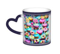 Colorful Sweet Lollipop Cupcake Donut Print Thermal Color Changing Mug, Ceramic Coffee Cup, Magic Mug for Home Office Cafe