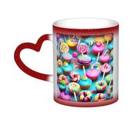Colorful Sweet Lollipop Cupcake Donut Print Thermal Color Changing Mug, Ceramic Coffee Cup, Magic Mug for Home Office Cafe