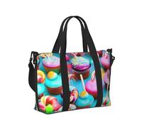 Colorful Sweet Lollipop Cupcake Donut Print Travel Hand Bag for Women Men for Gym Weekend Vacation Beach Vacations Daily Use