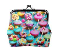 Colorful Sweet Lollipop Cupcake Donut Print Women'S Kiss Lock Coin Pouch, Mini Wallet For Cards And Lipstick, Soft Compact Purse