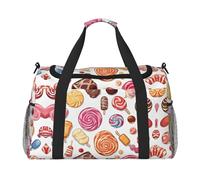 Colorful Sweet Lollipop Cupcake Donut Print Womens Sports Bags Travel Bag - Gym Tote Bag with Compartment,Duffel Bags for Men,Ladies Holdall,Carry On Weekend Travel Handbags for Women