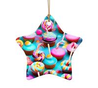 Colorful Sweet Lollipop Cupcake Donut Print Xmas Ceramic Ornaments Christmas Tree Porcelain Hanging for Home Office Decor Gifts