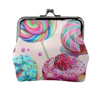Colorful Sweet Lollipop Cupcake Donut Printed Coin Purse for Women Cute PU Leather Coin Wallet Mini Coin Purse Pouch with Kiss-Lock