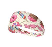 Colorful Sweet Lollipop Cupcake Donut Printed Running Headband Women, Foldable Adjustable Width, Non Slip for Workout Washing and Spa