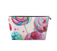 Colorful Sweet Lollipop Cupcake Donut Printed Travel Cosmetic Bags with Silver Zipper Makeup Organizer Cosmetic Case Toiletry Bag for Women Mom Girls
