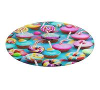 Colorful Sweet Lollipop Cupcake Donut Round Area Rug Non Slip Backing Doormat Water Absorbent Plush Throw Low-Pile Non-Slip Floor Mat Carpet for Living Room Bedroom Entryway Nursery Room 80 * 80cm