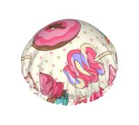 Colorful Sweet Lollipop Cupcake Donut Shower Cap With Elasticated, Waterproof Shower Cap Double-Layered Reusable, Ear Muffs For Men, Women Women.