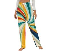 Colorful Swirl Design Womens Flannel Pyjama Casual Wide Lounge Pants Soft Pj Bottom with Drawstring Sleepwear L