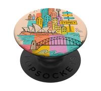 Colorful Sydney Cityscape Drawing with Coastline Landmarks PopSockets Adhesive PopGrip