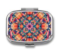 Colorful Symmetrical Pattern Pill Box, 2 Compartment Medicine Pill Case, Portable Pill Organizer for Pocket Or Purse Decorative Metal Medicine Vitamin Organizer