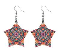 Colorful Symmetrical Pattern Wooden Earrings for Women, Vintage Elegant Wood Jewelry, Lightweight Earrings for Wedding, Party, Everyday Jewelry Gift, Star, Wood, wood
