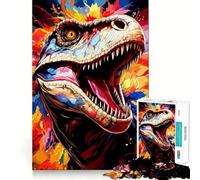 Colorful T-Rex Dinosaur Portrait Adult Jigsaw Puzzles1000 Pieces Stress Relief Play, Precise Joint, Hard Challenge, Ideal Decor (38x26cm)