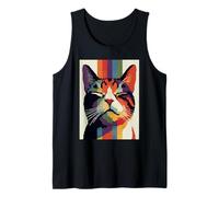 Colorful Tabby Cat Artistic Feline Animal Geometric Art Tank Top