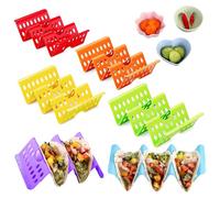 Colorful Taco Holder Stands Set of 6 with 3 Random Sauce Dish, Premium Large Taco Tray for 3 Tacos, Street Rack, Tray Plates, Taco Bar Serving Set for a Party, Dishwasher and Microwave Safe (6)