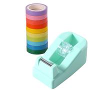 Colorful Tape Dispenser with Washi Tapes Set, Non-Slip Desktop Tape Roll Holder for Arts, School, Home and Office (Green)