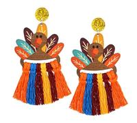 Colorful Tassel Thanksgiving Day Earrings Cute Turkey Pumpkin Dangle Drop Earrings Give Thanks Jewelry Wooden Turkey Grateful Holiday Gifts for Friends Wife Daughter, Zinc, No Gemstone