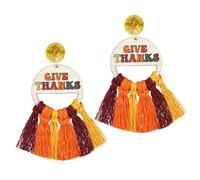 Colorful Tassel Thanksgiving Day Earrings Cute Turkey Pumpkin Dangle Drop Earrings Give Thanks Jewelry Wooden Turkey Grateful Holiday Gifts for Friends Wife Daughter, Zinc, No Gemstone