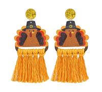 Colorful Tassel Thanksgiving Day Earrings Cute Turkey Pumpkin Dangle Drop Earrings Give Thanks Jewelry Wooden Turkey Grateful Holiday Gifts for Friends Wife Daughter, Zinc, No Gemstone