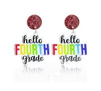 Colorful Teacher Students Earrings First Day of School Acrylic Wooden Letter Drop Earrings Back to School Teacher Appreciation Gifts, Resin Acrylic Wood, No Gemstone