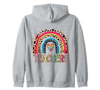Colorful Teachers Rainbow Heart Leopard Design Zip Hoodie