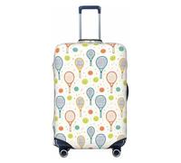 Colorful Tennis Racket Print Travel Luggage Covers, Washable Suitcase Covers Protector for Luggage 18-32 Inch High Elasticity, Black, Medium