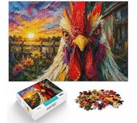 Colorful Textured Rooster Portrait Painting Jigsaw Puzzle, 1000 Piece | For relaxed days after Christmas: Adult jigsaw puzzle with 1000 pieces offers a longer activity for the holidays.