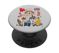 Colorful Thailand Map Design with Temples and Culture PopSockets Adhesive PopGrip