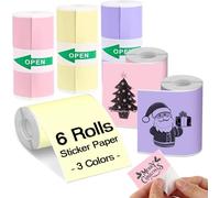 Colorful Thermal Printer Paper, Self-Adhesive Thermal Paper, 56mm X 3.5m, Diameter 30mm, 6 Rolls Thermal Labels for Mini Sticker Printer, Black Character on Yellow/Purple/Pink Colored Printer Paper