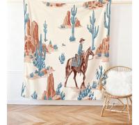 Colorful Throw Blanket Gifts for Women Men, Soft Retro Desert Cactus Cowboy print Flannel Fleece Cozy Warm Blanket for Bed Sofa Couch Camping and Travel - 130 x 150 cm