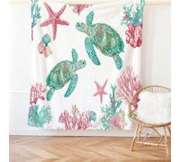 Colorful Throw Blanket Gifts for Women Men, Soft Watercolor Marine Animals Coral Sea Turtle print Flannel Fleece Cozy Warm Blanket for Bed Sofa Couch Camping and Travel - 130 x 150 cm