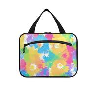 Colorful Tie Die Flowers hanging toiletries bag for men with hook, designer multifunctional makeup organizer bag for travel essentials for women camping kit de para mujer M, colorful tie die flowers