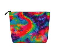 Colorful Tie Dye Pattern Print Fake Hemp Makeup Bag â€“ Travel Toiletry Pouch for Women, Daily Storage, Business Trips, and More