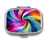 Colorful Tie Dye Pill Box Travel Pill Organizer 2 Compartment Weekly Pill Case with Mirror A Day Medicine Container Medicine Organizer for Purse, Pocket, Or Wallet