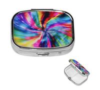 Colorful Tie Dye Pill Box with Mirror 2 Compartment Decorative Pill Case for Purse or Pocket Small Square Pill Organizer Weekly Metal Medicine Tablet Vitamin Holder Travel Gift