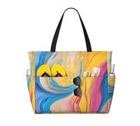 Colorful Tie Dye Print Large Capacity Beach Travel Bag, Waterproof Beach Tote Bag with Zip and Pocket, Tote Bags for Traveling, Shopping, Pool