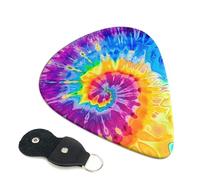 Colorful Tie Dye Printed Guitar Picks, 6 Pack with Leather Keychain Pick Holder - 0.46mm, 0.71mm, 0.96mm Assorted Thickness for Acoustic Ukulele, Electric Guitar, Acoustic Guitar, Bass