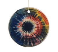 Colorful Tie-dye Towels Double-Sided Ceramic Christmas Ornaments - Round Hanging Mini Xmas Tree Decorations, Ideas for Farmers, Rustic Home Decor for Indoor Outdoor Tree Decor