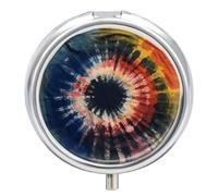 Colorful Tie-dye Towels Pill Box - 3 Compartment Travel Pill Organizer with Small Mirror, Portable Pillcase for Pocket & Purse, Cute Round Medicine Case, Weekly Medicine Container