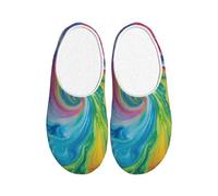 Colorful Tie Dye Women's Slippers Flannel House Slippers for Men Swirl Art Non-Slip Warm Winter Shoes for Indoor Outdoor UK 6-7