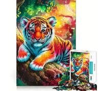 Colorful Tiger Cub in A Dreamy Jungle Adults Puzzles 1000 Piece Jigsaws Brain Calisthen, DIY Fun, Pattern Assemble, Art Display (38x26cm)