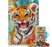 Colorful Tiger Cub Portrait Painting Puzzles for Adults 1000 Puzzles Think Sharper, Stress Relief, Home Fun, (38x26cm)