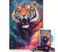 Colorful Tiger Painting 1000 Piece Jigsaws for Teenagers Logic Boost, Thick Material, Home Fun, Perfect Decor (50x75cm)