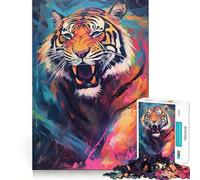 Colorful Tiger Painting 1000 Pieces Jigsaw Puzzles for Adults Think Smart, Snug Edge, Home Activity, Xmas Surprise (38x52cm)